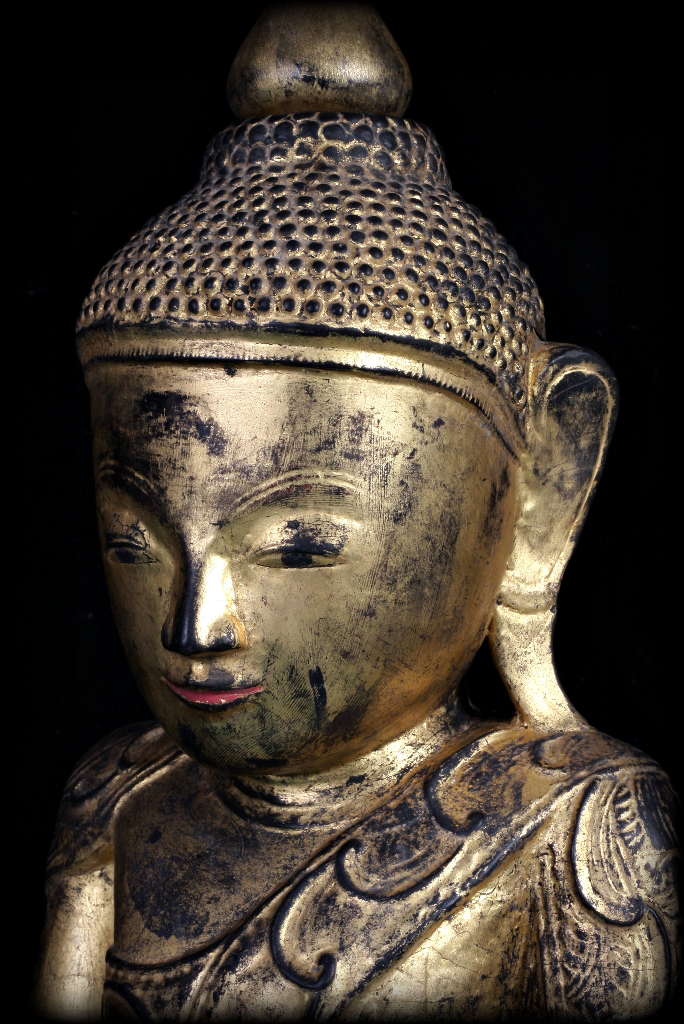 Extremely Rare 18C Wood Burmese Shan Buddha #A046